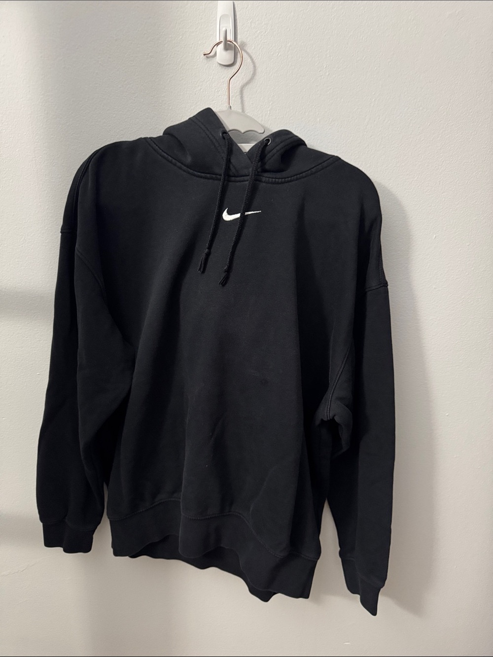 Nike Black Hoodie with White Swoosh - women's Pullover